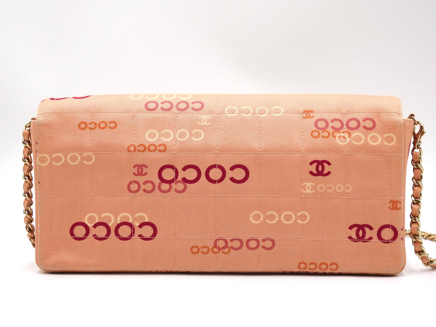 CHANEL COCO Chocolate Bar Chain Shoulder Bag Canvas Pink Gold A15316