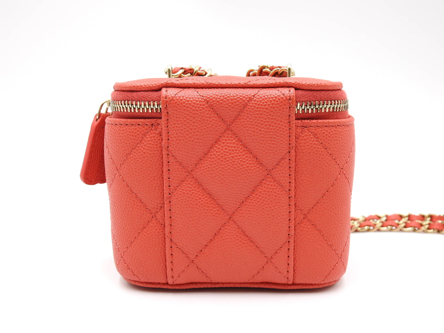 CHANEL CC Matelasse Chain Small Vanity Shoulder Bag Caviarskin Red AP1340