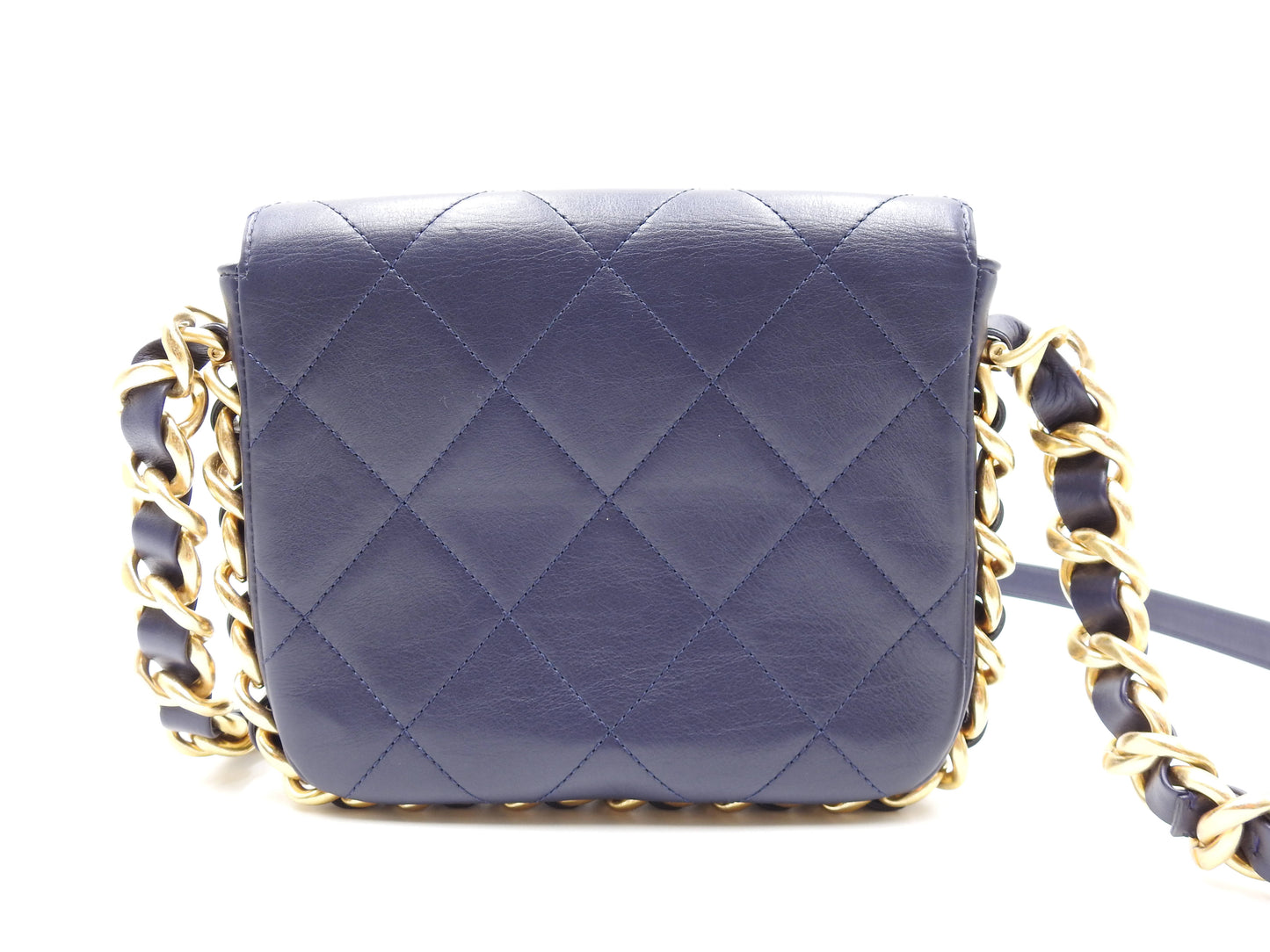 Chanel Matelasse Small Framing Flap Chain Shoulder Bag Calfskin Navy AS2831