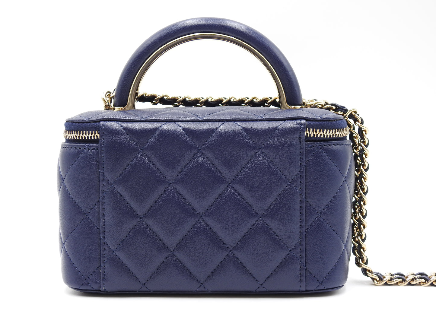 CHANEL CC Matelasse Top Handle 2way Chain Vanity Bag Lambskin Navy Gold