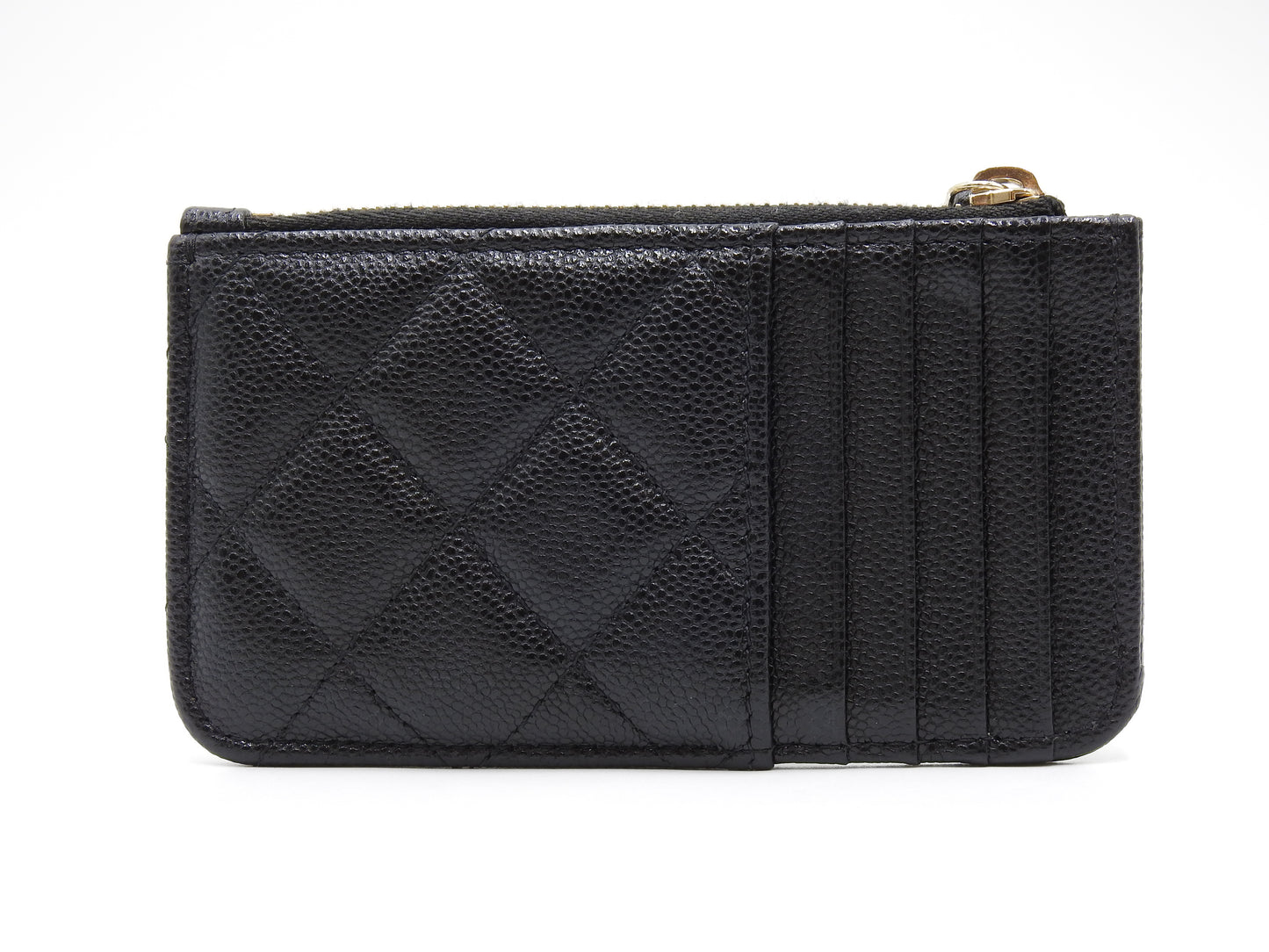 CHANEL CC Matelasse Zip Coin Purse Card Holder Case Caviarskin Black AP2570