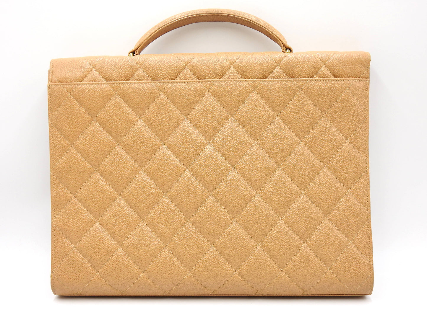 CHANEL CC Matelasse Briefcase Business Bag Caviarskin Leather Beige Gold