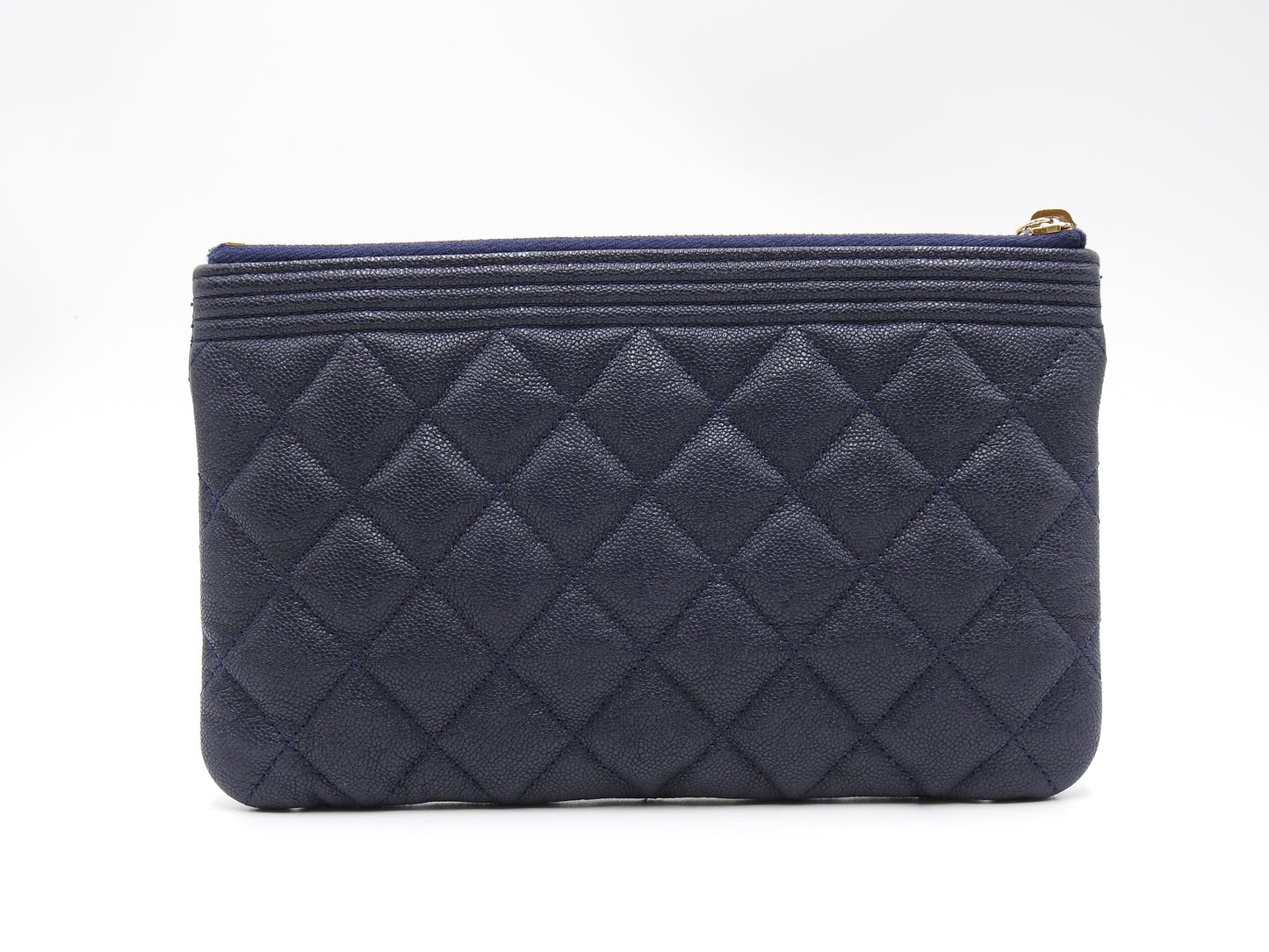 CHANEL Boy Small Cosmetic Case Pouch Caviarskin Navy Gold Hardware