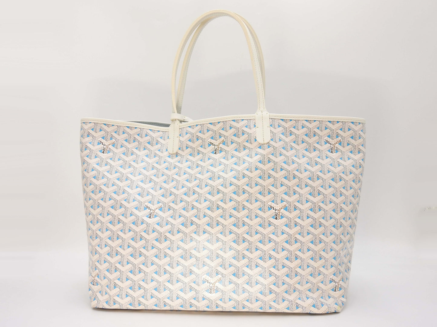 GOYARD Saint Louis Claire Voie PM Shoulder Tote Bag PVC Leather White Blue