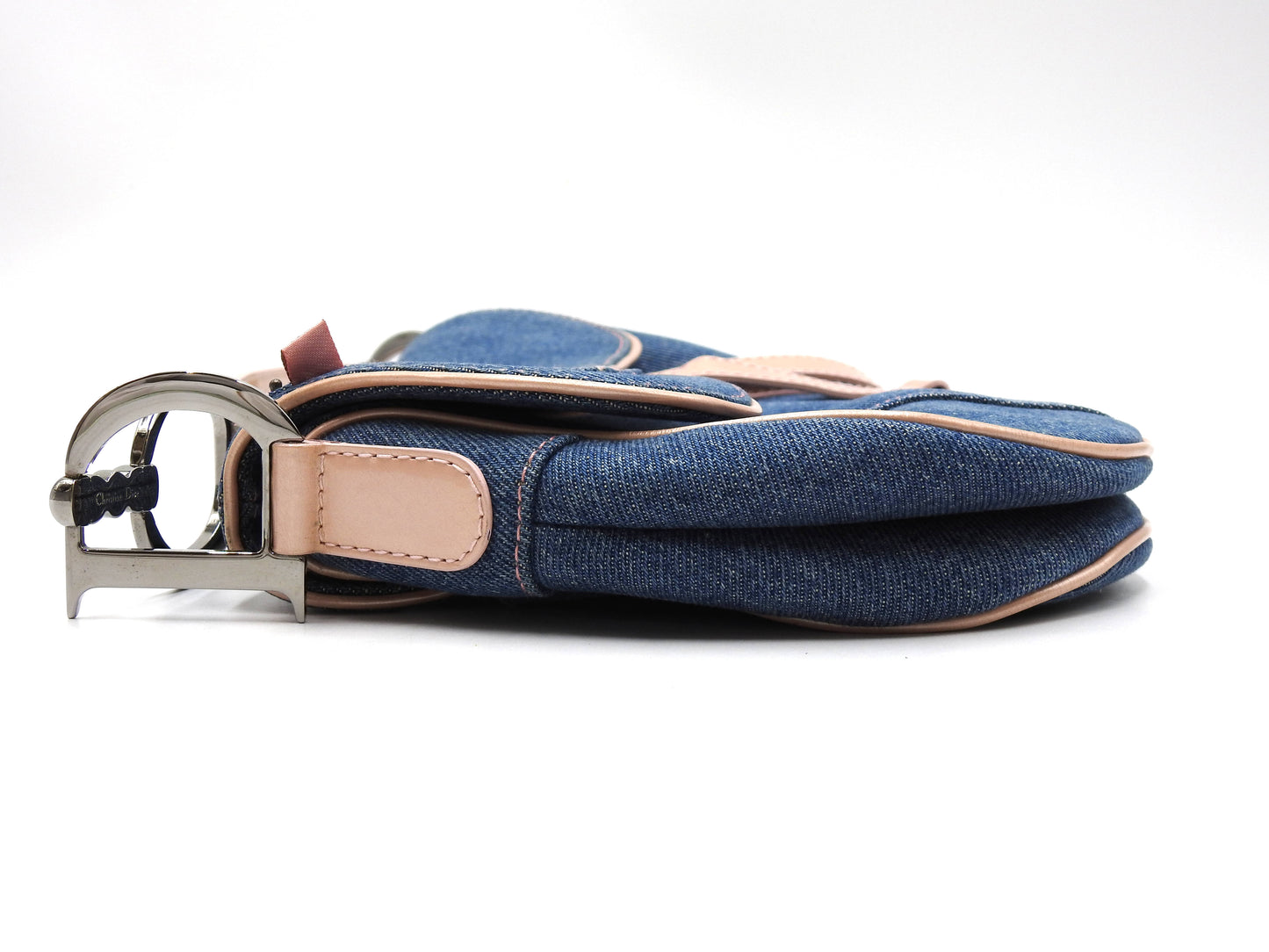 Christian Dior Saddle Bag Shoulder Hand Bag Denim Patent Leather Blue PInk