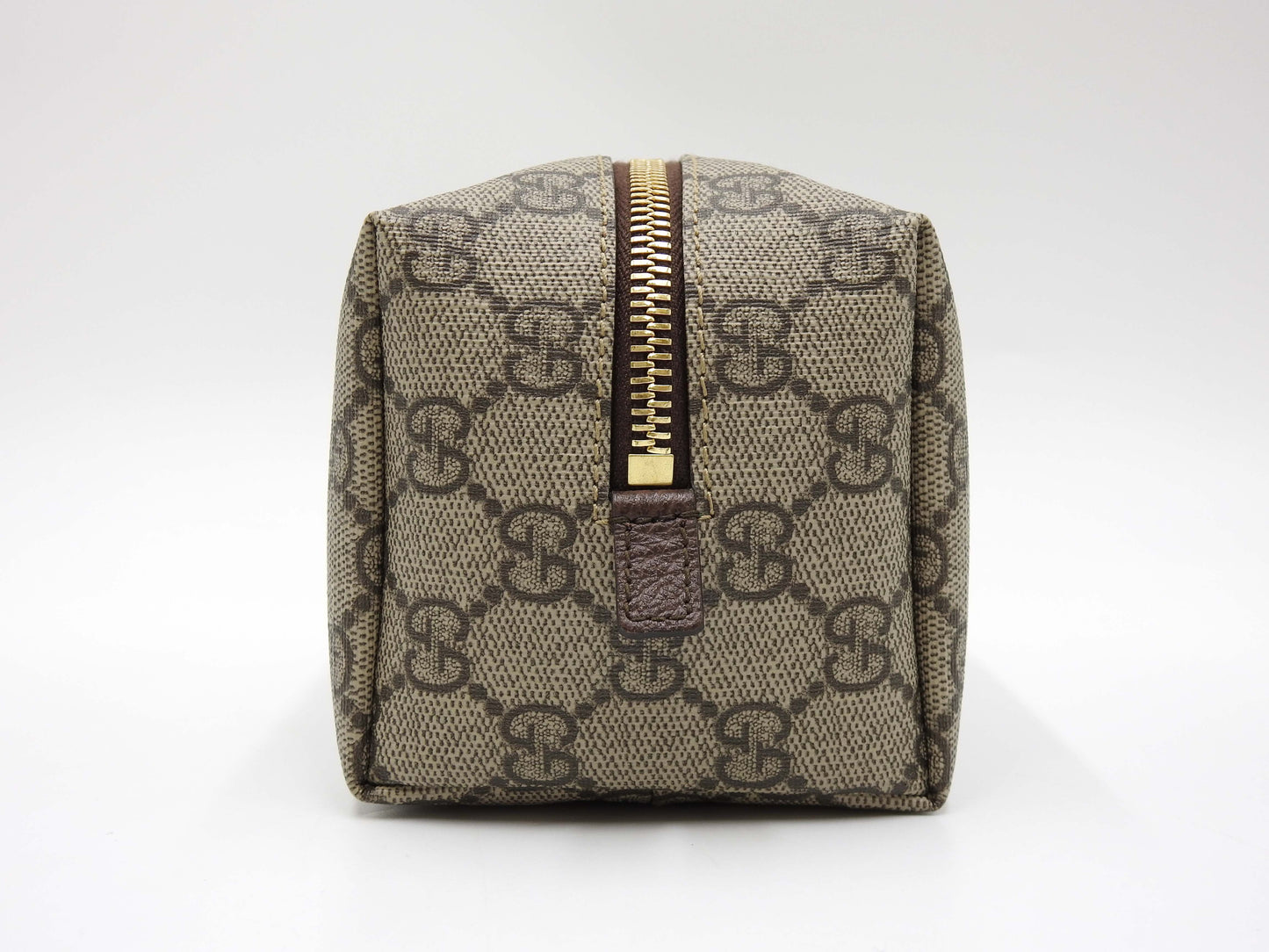 GUCCI GG Supreme Cosmetic Pouch PVC Leather Beige Brown Green 548393