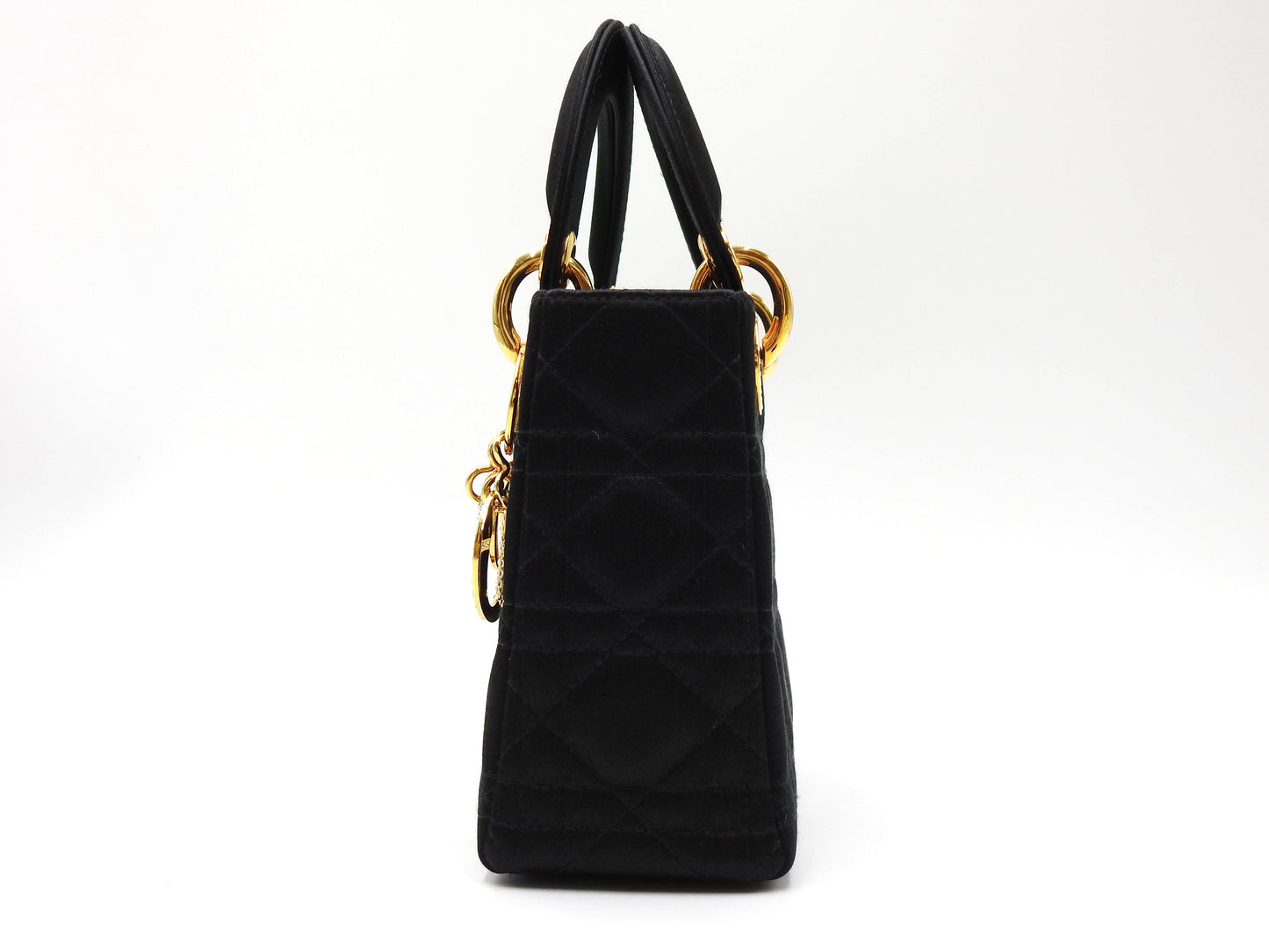 Christian Dior Lady Dior Mini Cannage Hand Bag Satin Crystal Black Gold