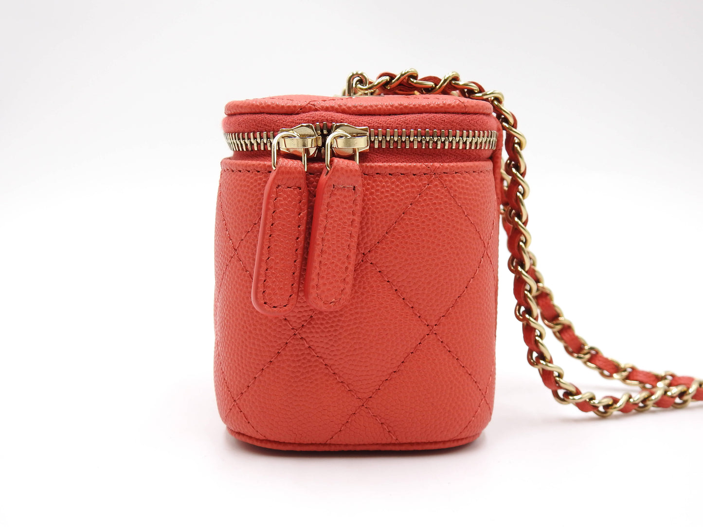 CHANEL CC Matelasse Chain Small Vanity Shoulder Bag Caviarskin Red AP1340