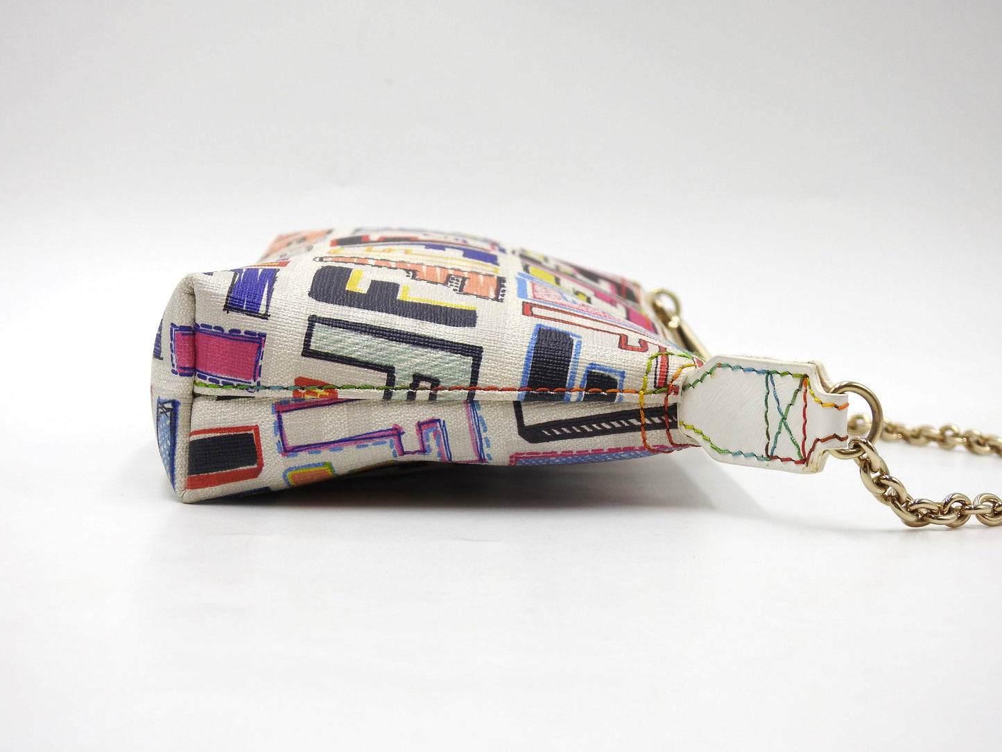 FENDI Zucca Chain Bag Pochette Accessories Cosmetic Pouch White 8BR592
