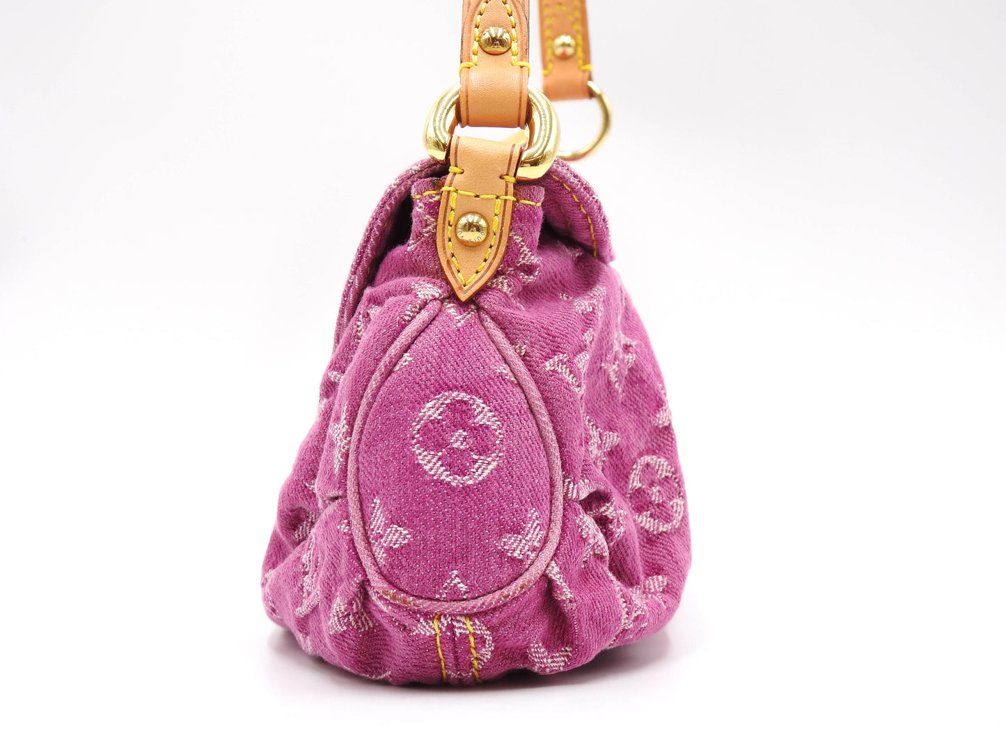 LOUIS VUITTON Mini Pleaty Monogram Denim Shoulder Hand Bag Pink M95216