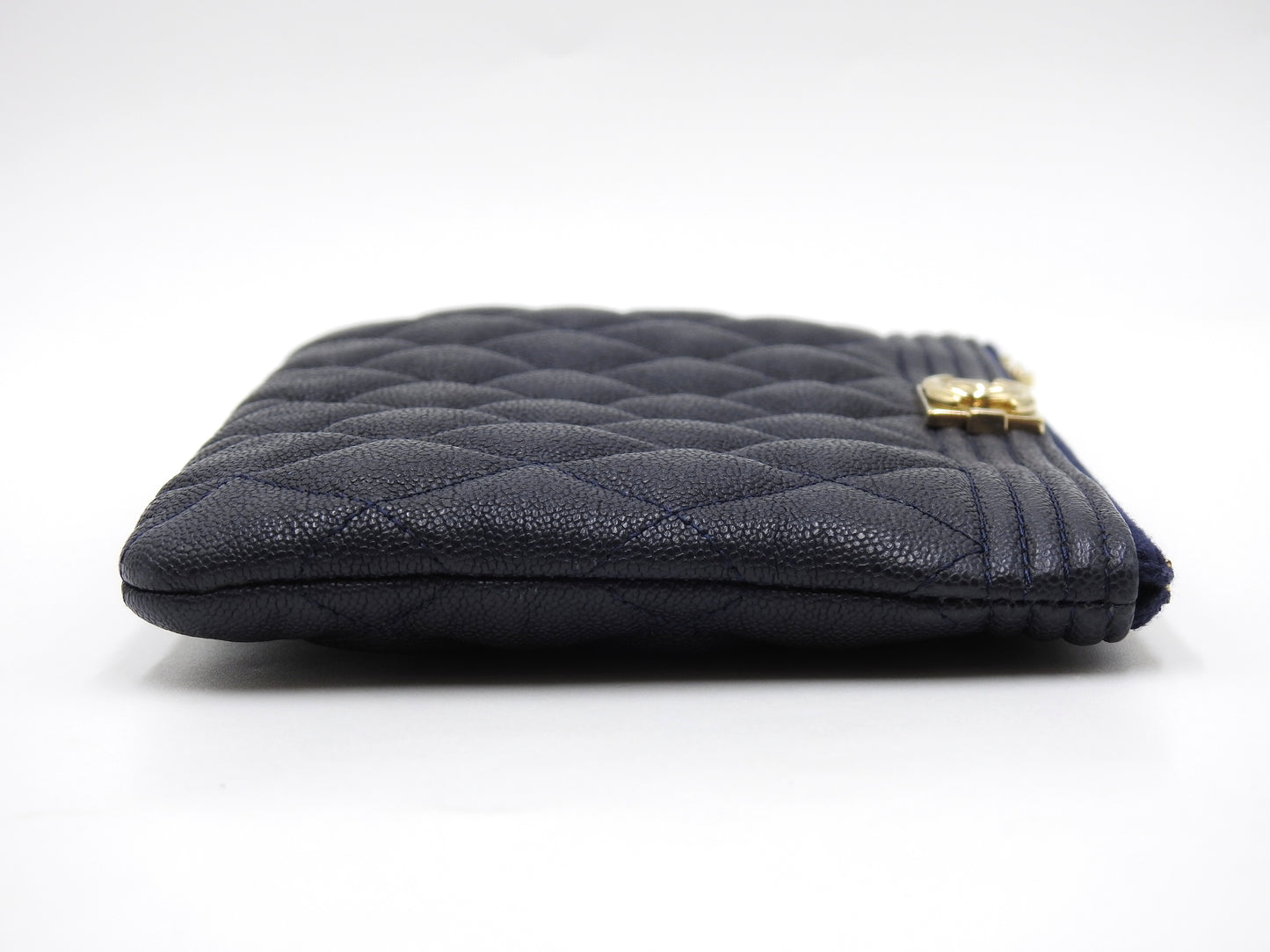 CHANEL Boy Small Cosmetic Case Pouch Caviarskin Navy Gold Hardware