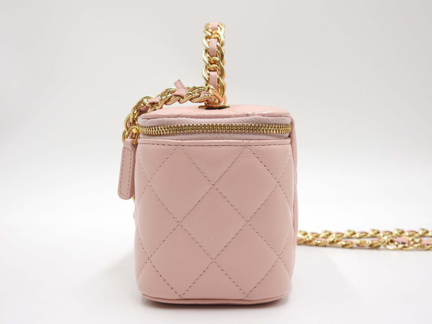 CHANEL CC Matelasse Top Handle 2way Small Chain Vanity Bag Lambskin Pink
