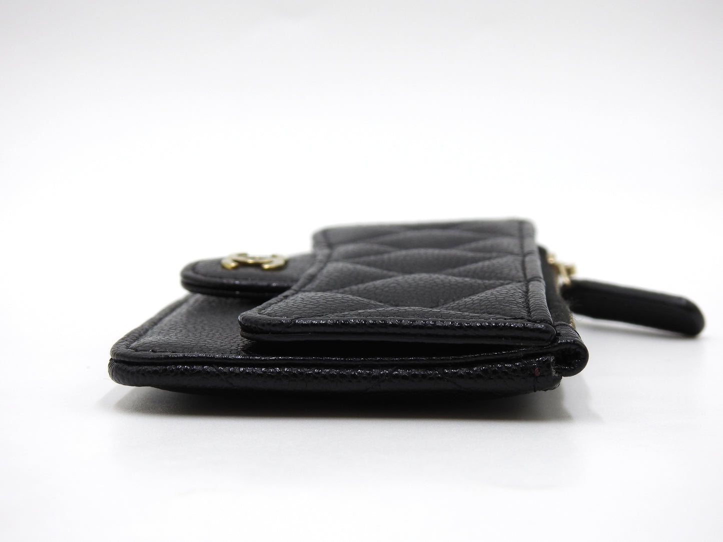 CHANEL CC Matelasse Zip Coin Purse Card Holder Case Caviarskin Black AP2570