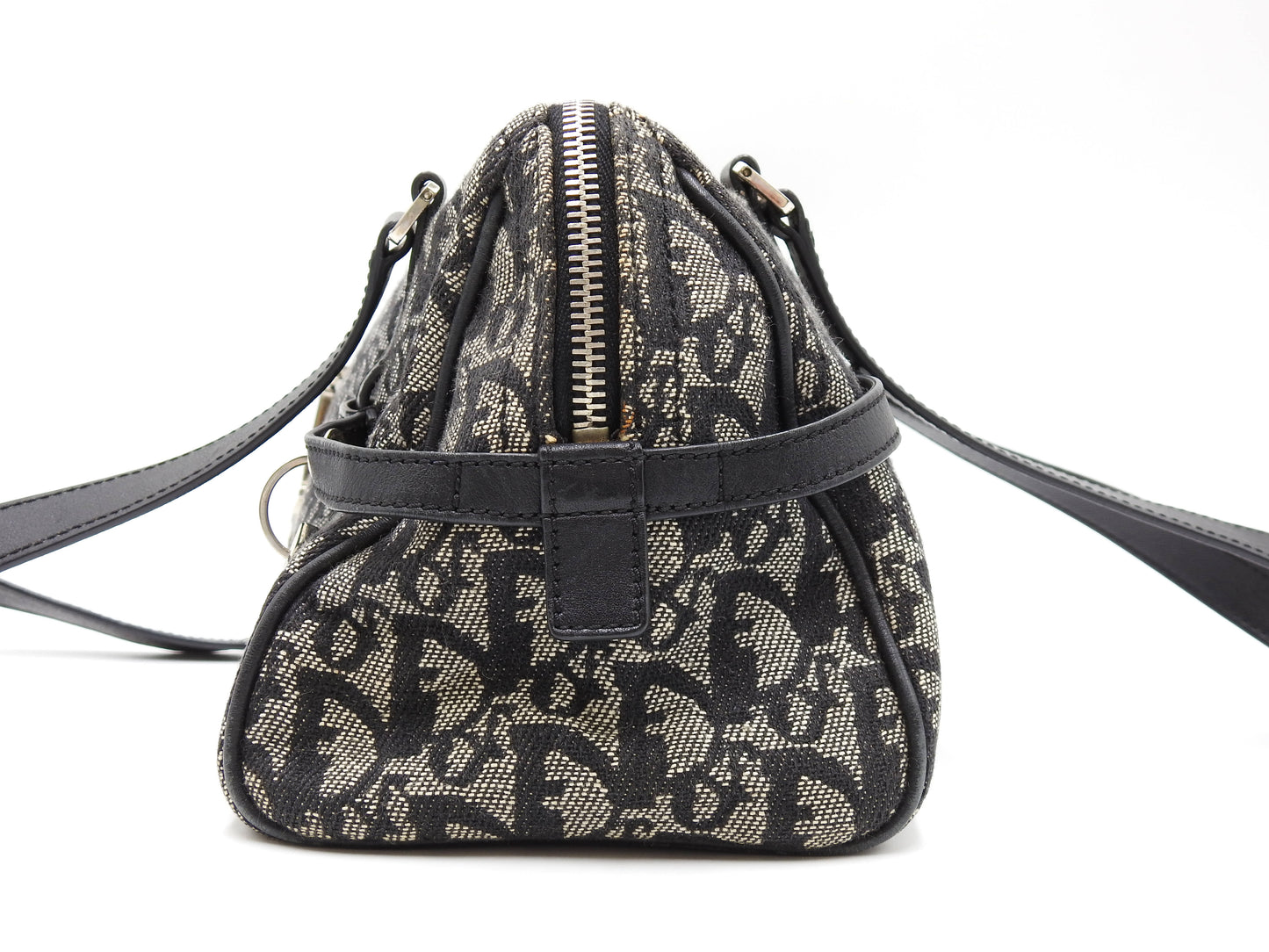Christian Dior Trotter Oblique Boston Hand Bag Canvas Leather Black