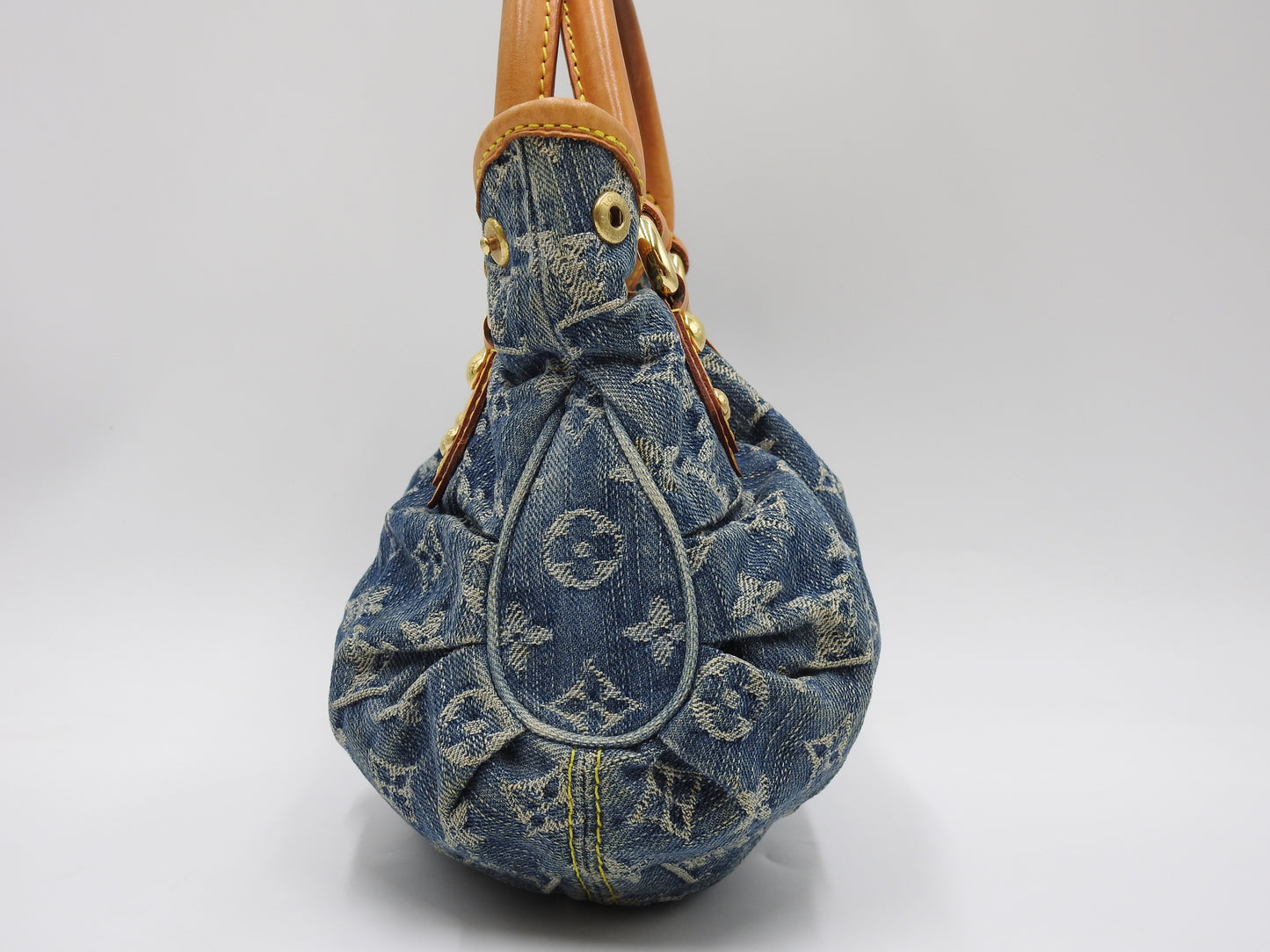 LOUIS VUITTON Pleaty Monogram Denim Hand Bag Shoulder Bag Blue M95020