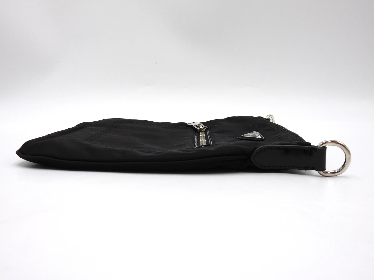 PRADA Nylon Crossbody Shoulder Bag Black Silver Hardware BT0716