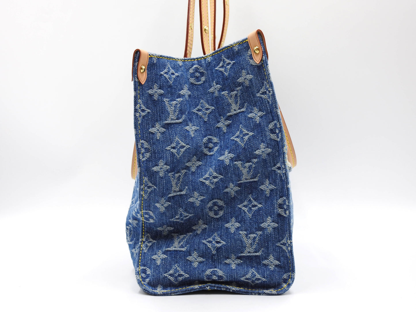 LOUIS VUITTON LV Remix Monogram Denim Onthego MM Shoulder Bag Blue M46871