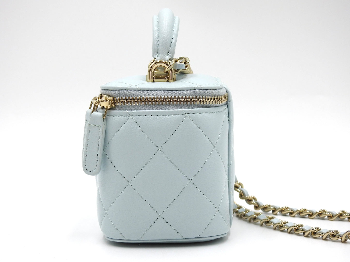 CHANEL Matelasse Top Handle Small Vanity Shoulder Bag Lambskin Blue AP2198