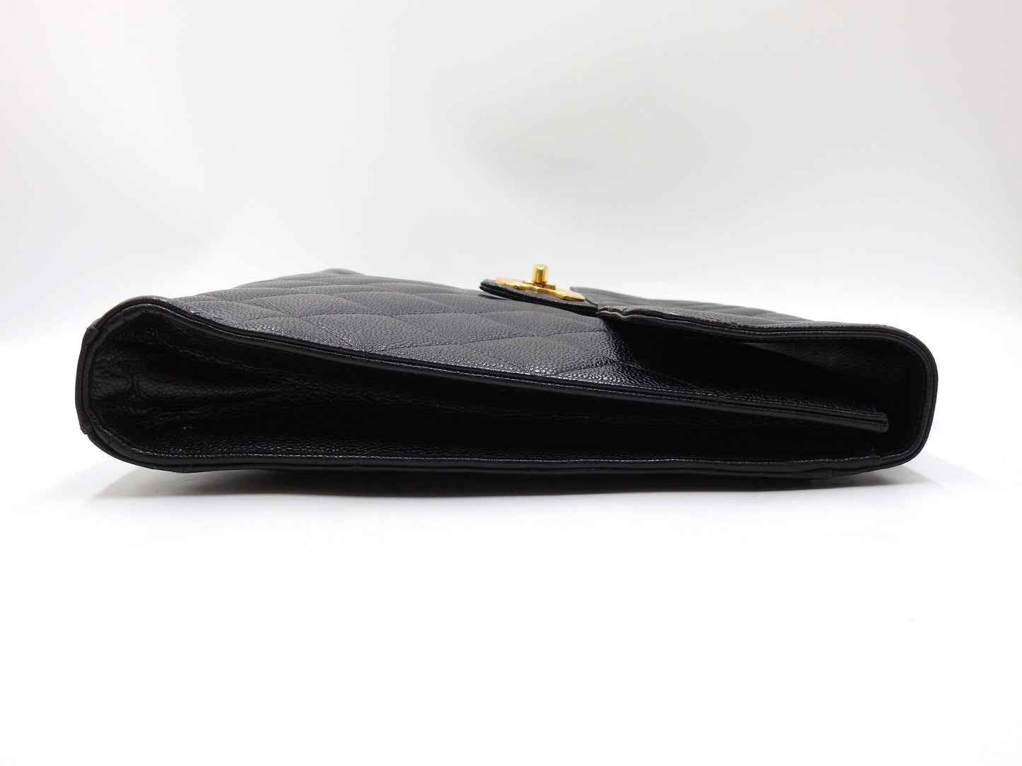 CHANEL CC Matelasse Briefcase Business Bag Caviarskin Leather Black Gold
