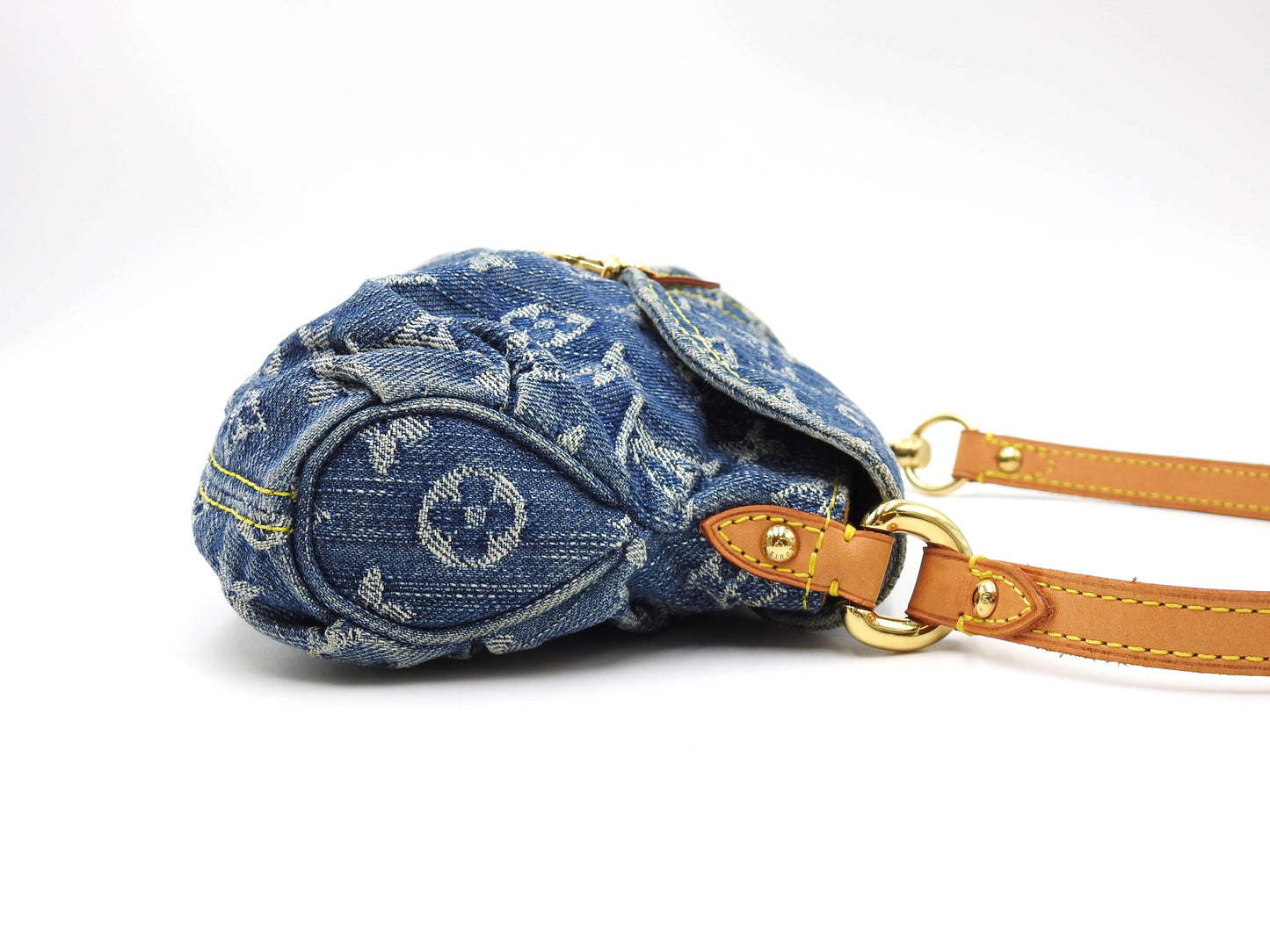 LOUIS VUITTON Mini Pleaty Monogram Denim Shoulder Hand Bag Blue M95050