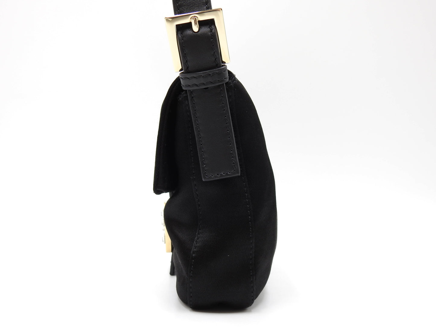 FENDI Mamma Baguette Shoulder Hand Bag Satin Leather Crystal Black 8BR600