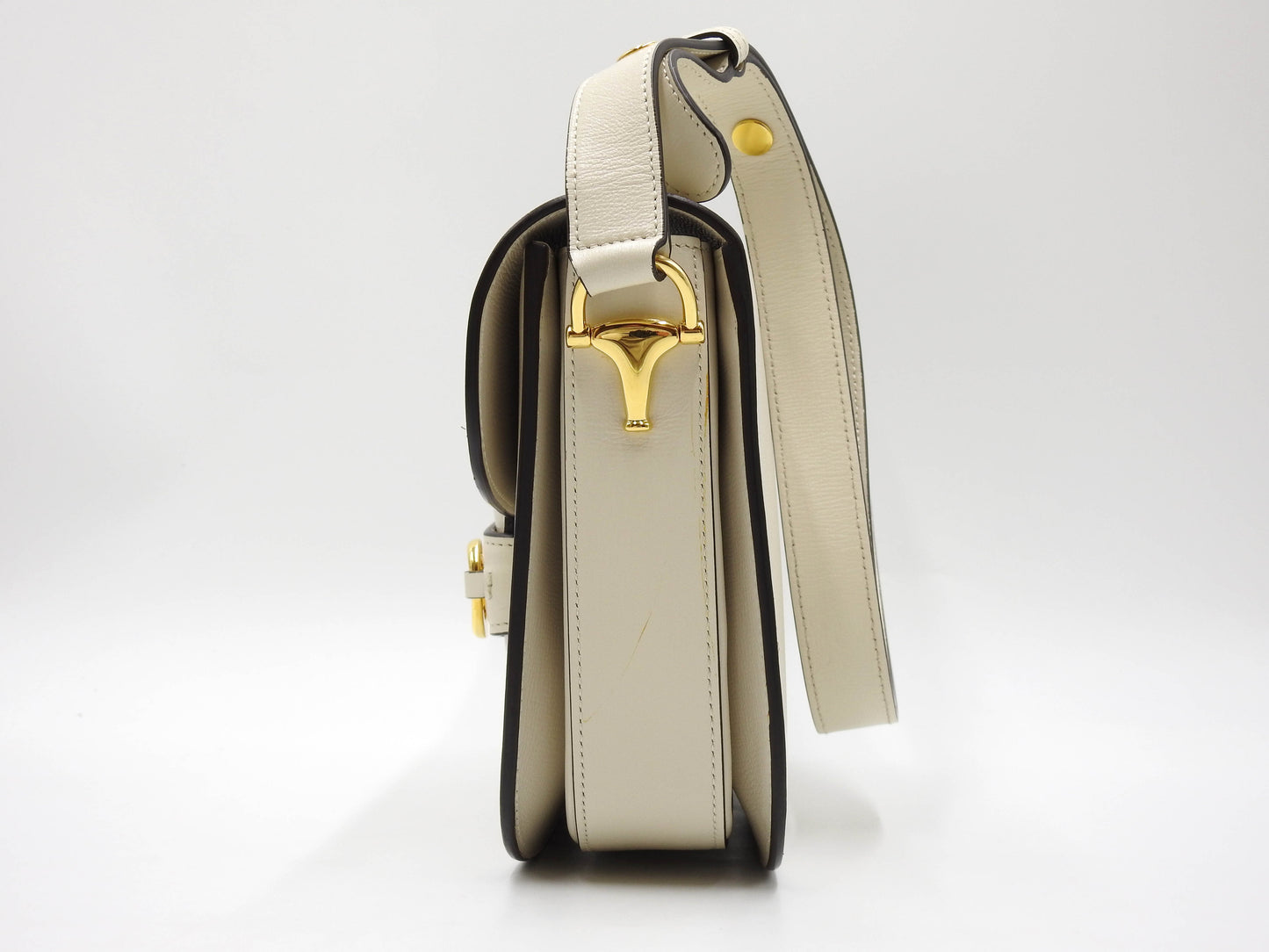 GUCCI Horsebit 1955 Shoulder Bag Leather White Gold Hardware 602204