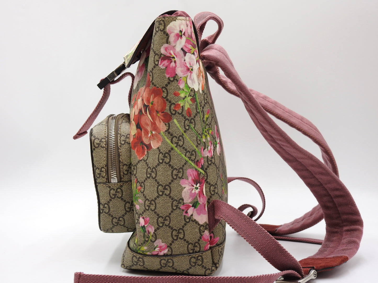 GUCCI GG Blooms Supreme Backpack Bag PVC Leather Pink Beige Red 410544