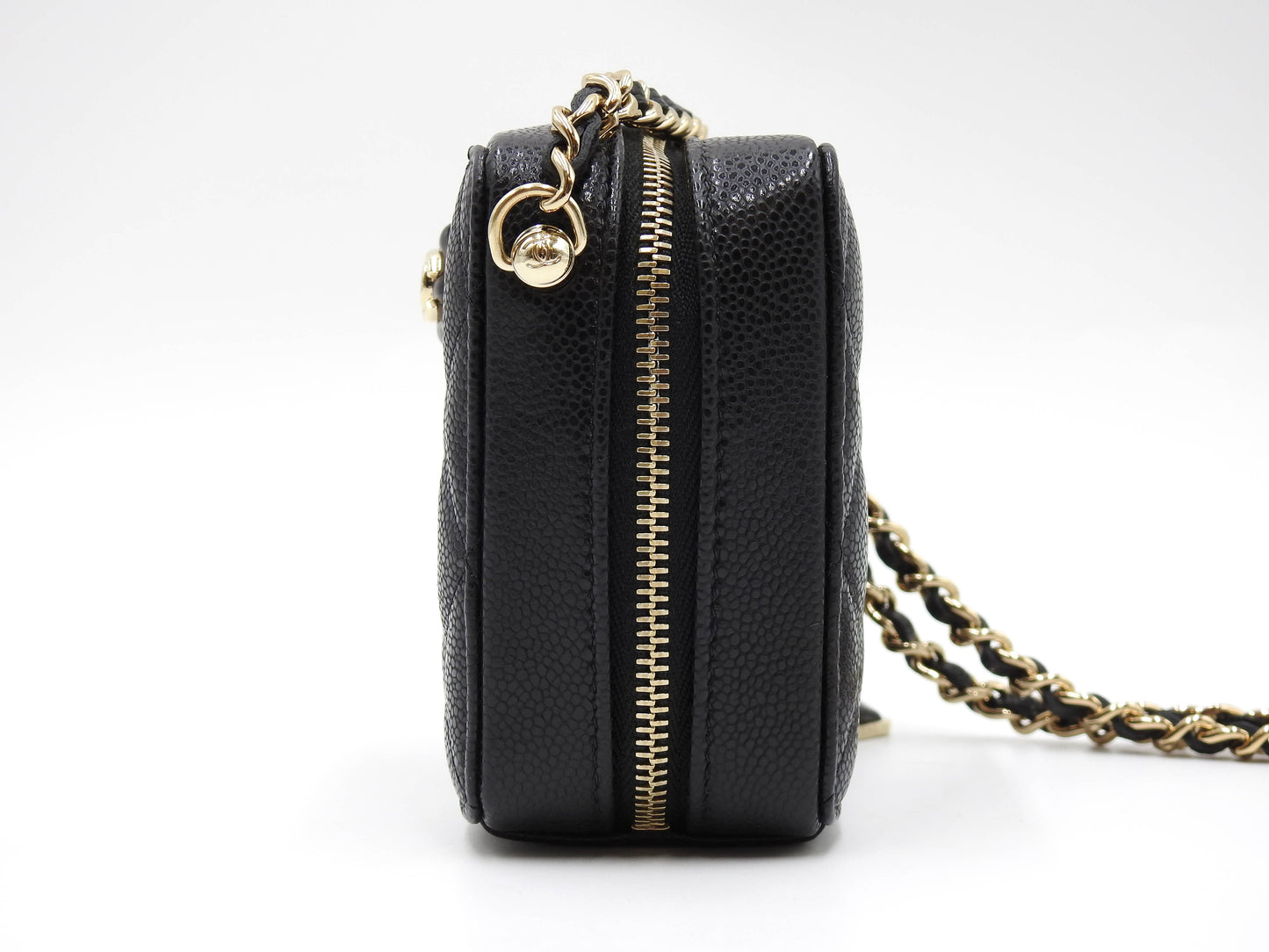 CHANEL CC Matelasse Chain Clutch Shoulder Bag Caviarskin Black Gold AP2852