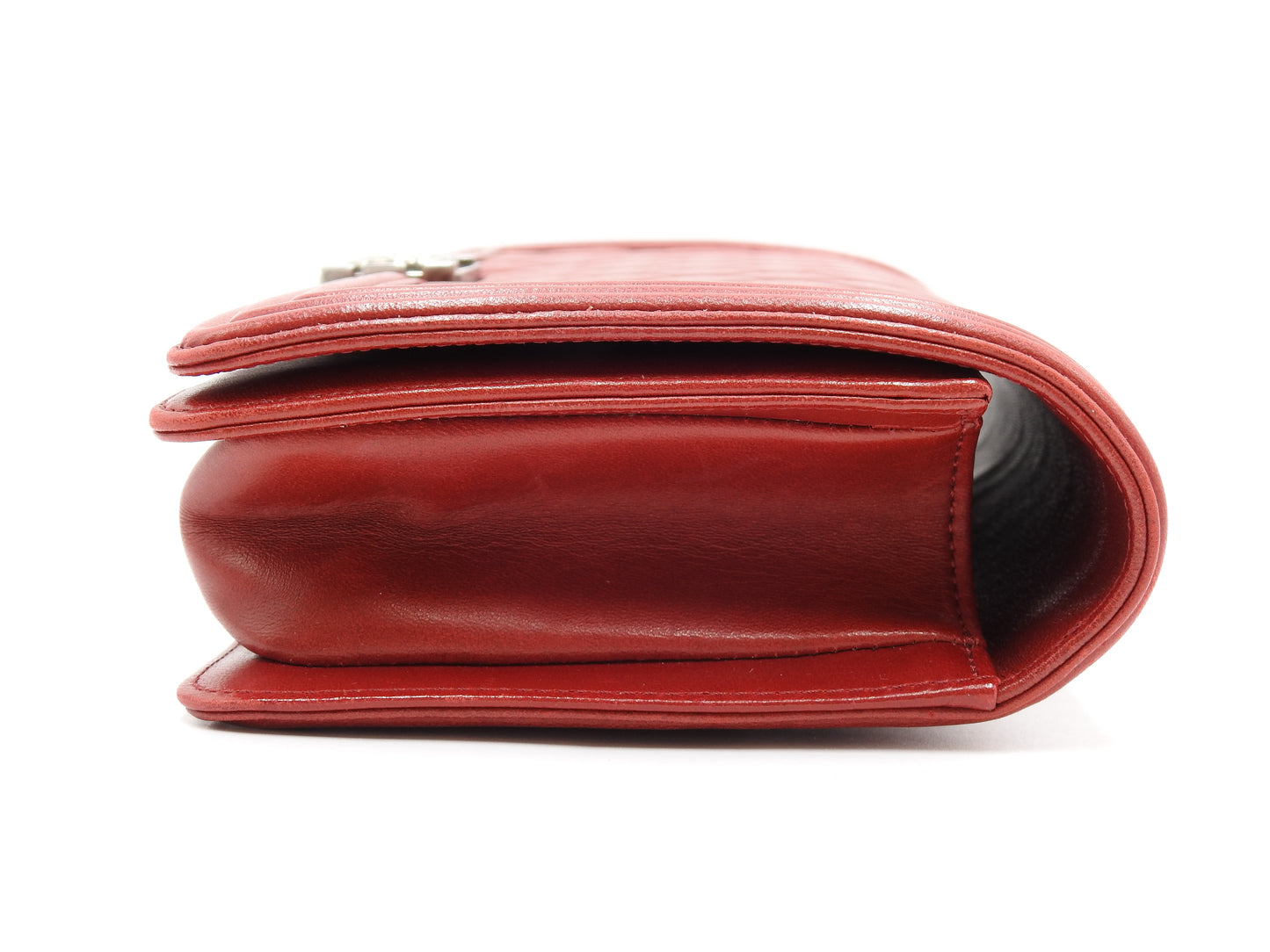 CHANEL CC Matelasse Boy Flap Clutch Second Bag Lambskin Leather Red