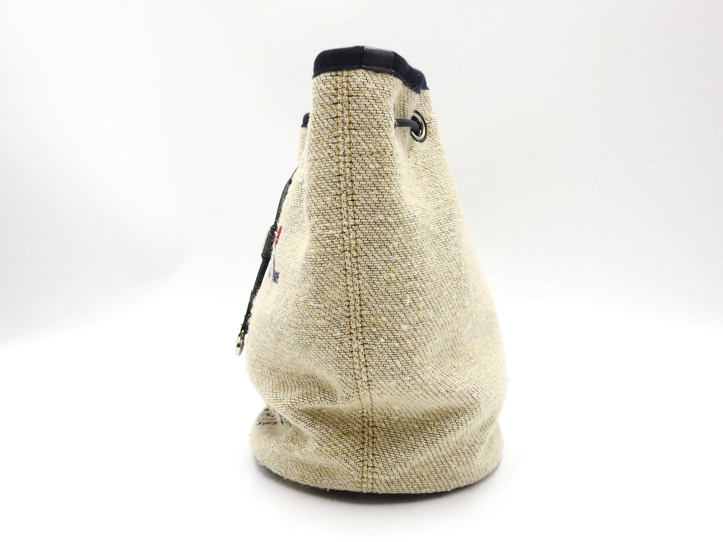 CHANEL Deauville Drawstring Chain Shoulder Bag Canvas Beige