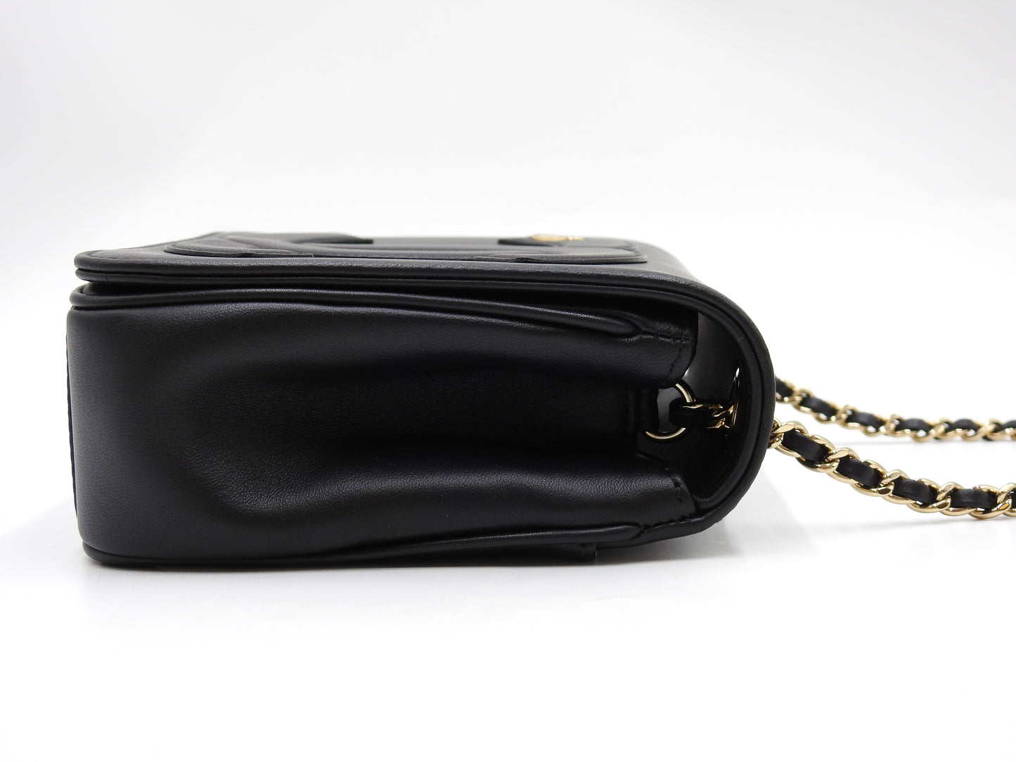 CHANEL CC Mania Chain Shoulder Bag Calfskin Leather Black Gold AS0321
