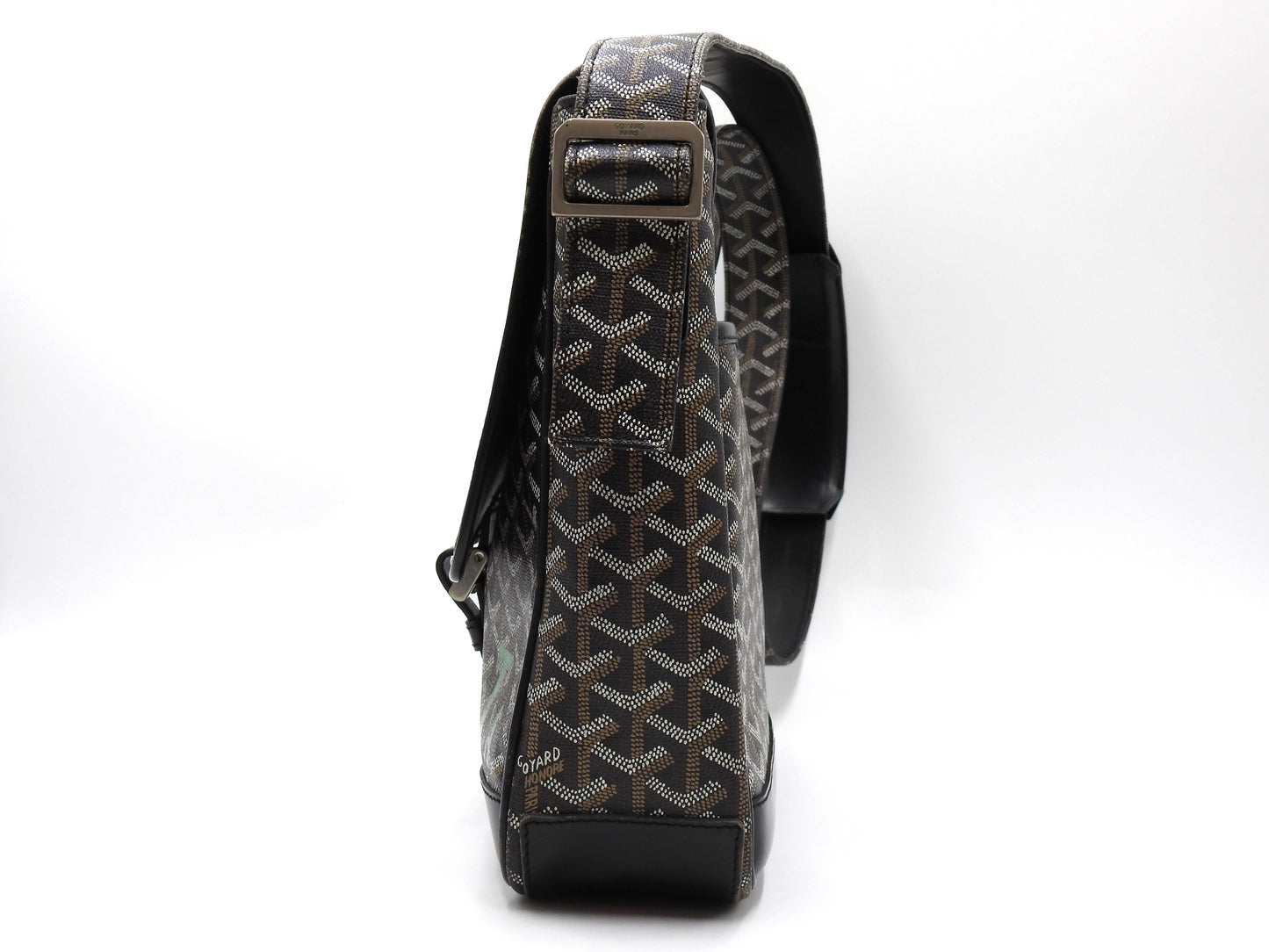 GOYARD Goyardine Grand Bleu MM Shoulder Bag PVC Canvas Leather Black Y-1802