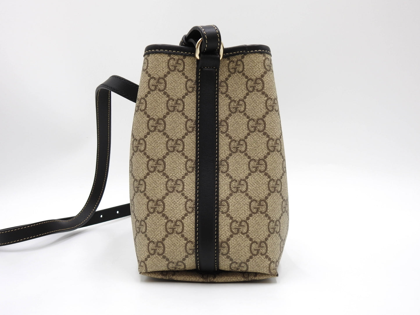GUCCI GG Emblem Supreme Small Bucket Shoulder Bag Beige Black 815118