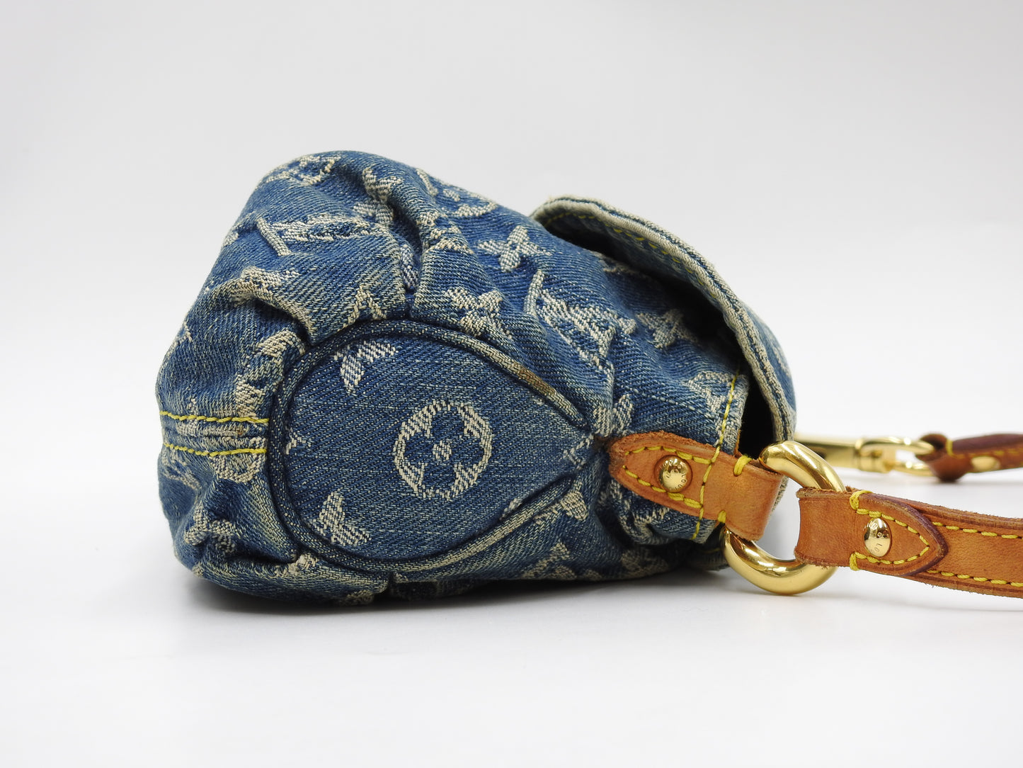 LOUIS VUITTON Mini Pleaty Monogram Denim Shoulder Hand Bag Blue M95050