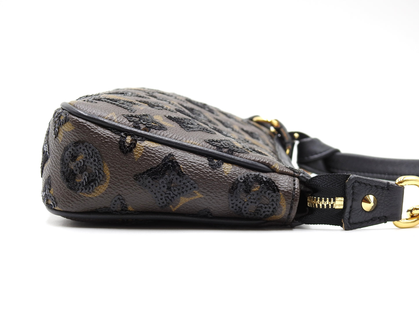 LOUIS VUITTON Monogram Eclipse Sequins Pochette Accessories Black M40247