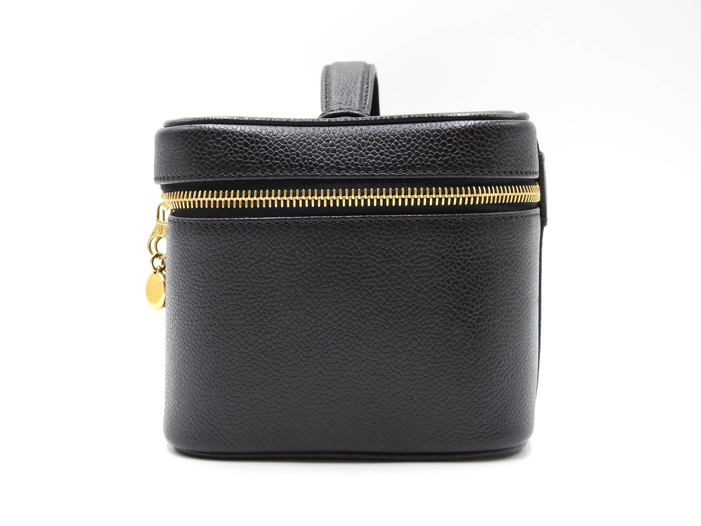 CHANEL CC Vanity Bag Cosmetic Pouch Caviarskin Leather Black Gold A08090