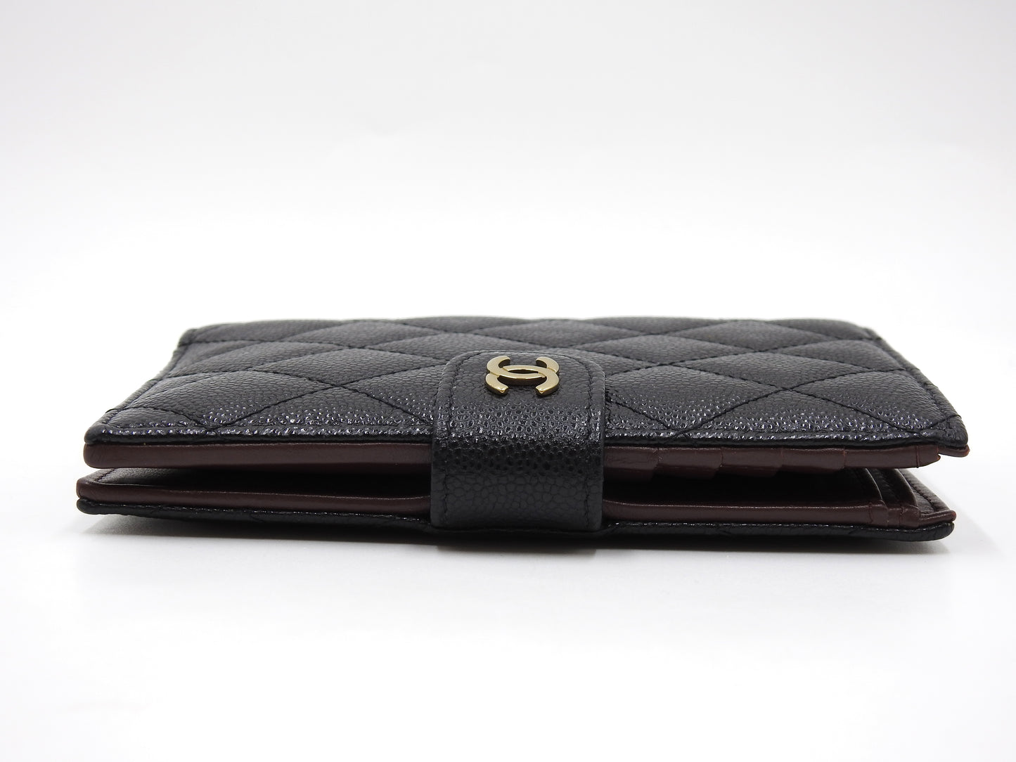 CHANEL CC Matelasse Passport Holder Bifold Wallet Caviarskin Black AP3791