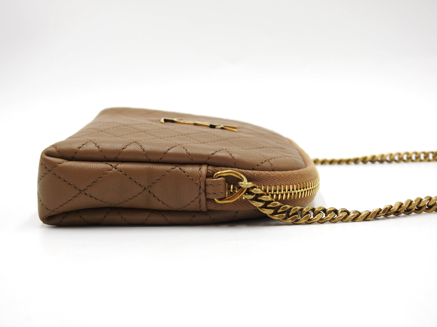 SAINT LAURENT PARIS Gaby Chain Pouch Shoulder Bag Leather Brown 733667