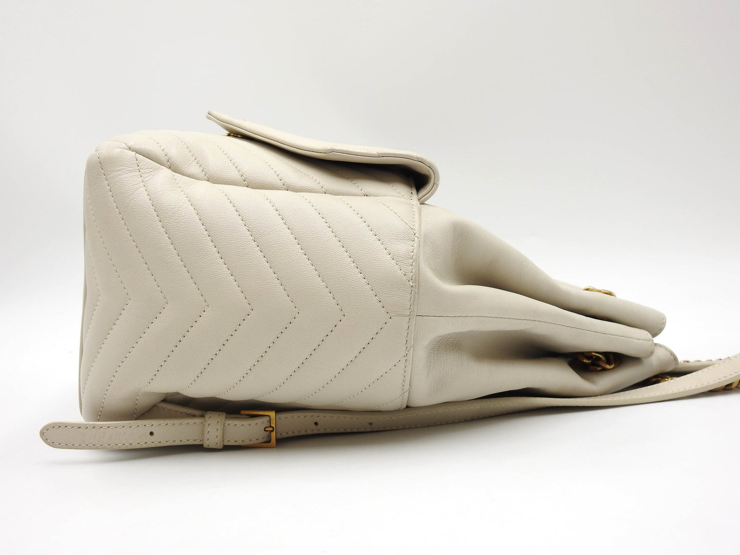 SAINT LAURENT PARIS Joe Chain Backpack Bag Lambskin Leather White 672609