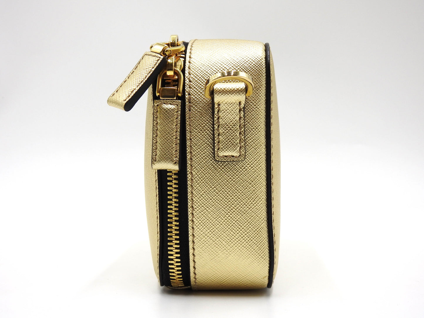 PRADA SAFFIANO TRAVEL SMALL BRIQUE Shoulder Bag Leather Gold 2VH070