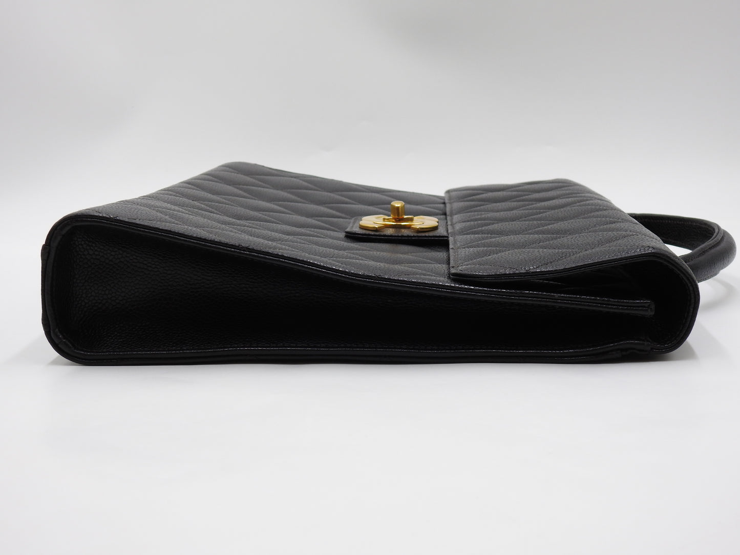 CHANEL CC Matelasse Briefcase Business Bag Caviarskin Leather Black Gold