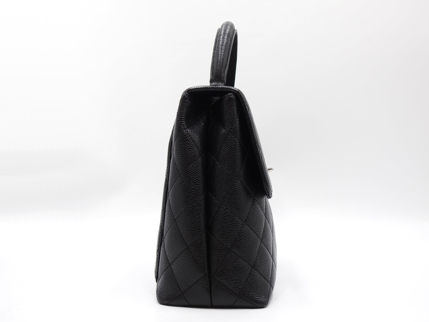 CHANEL CC Matelasse Kelly Top Handle Bag Caviarskin Leather Black A12397