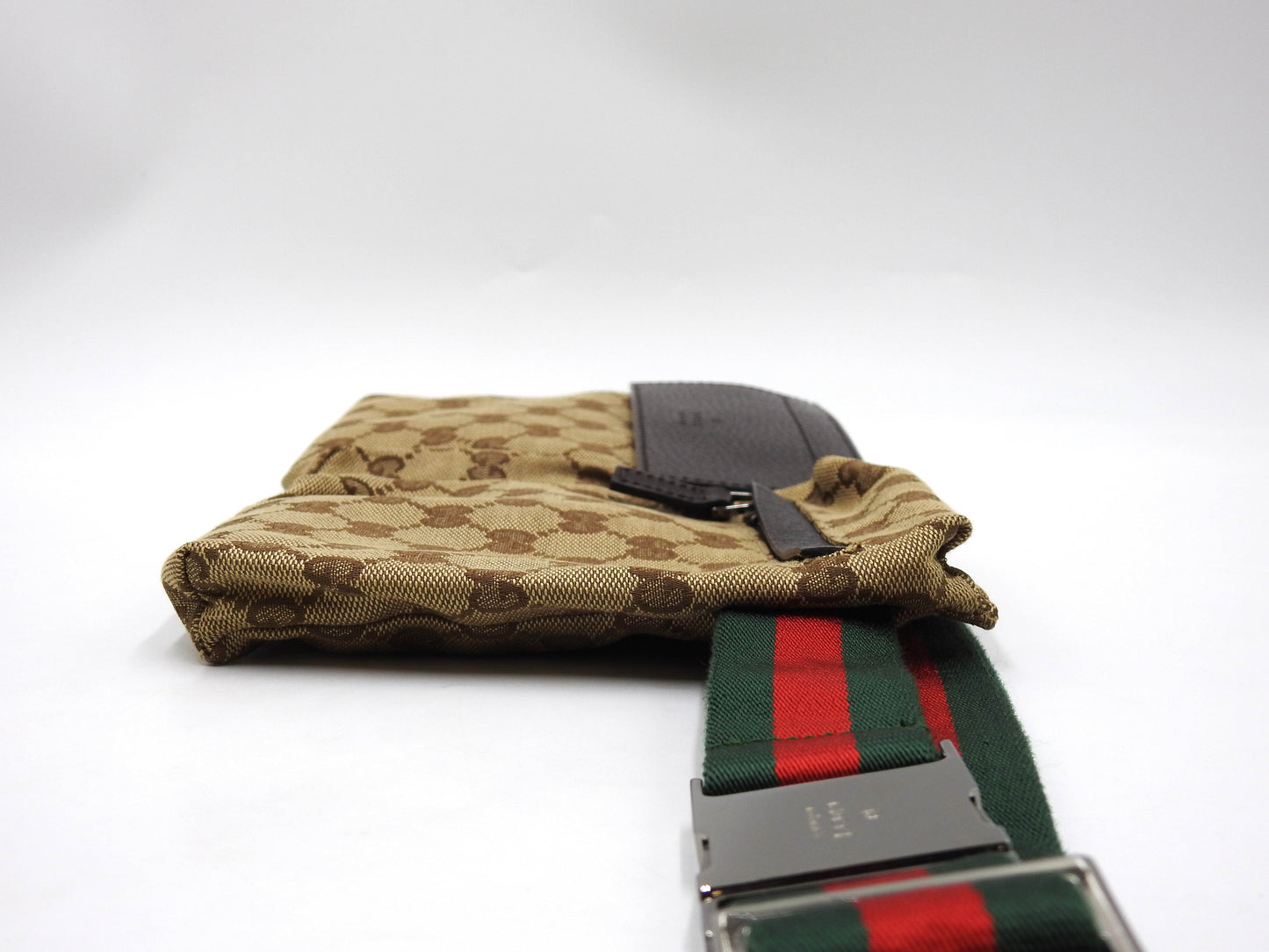 GUCCI GG Canvas Web Waist Body Belt Bag Leather Beige Brown 28566