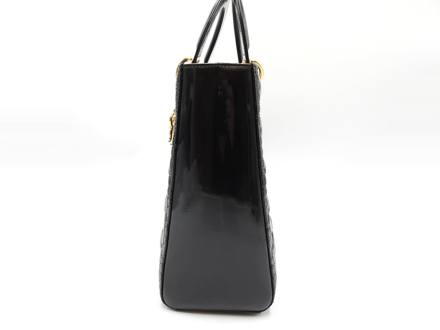 Christian Dior Lady Dior Large Cannage Hand Tote Bag Enamel Patent Leather