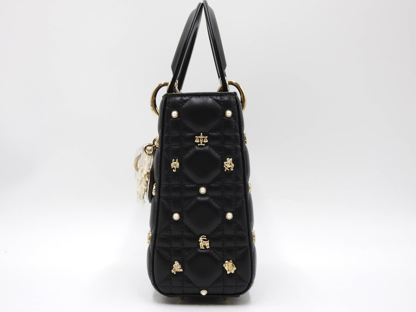 Christian Dior My ABCDIOR Lady Dior Small Studded Cannage Hand Bag Black