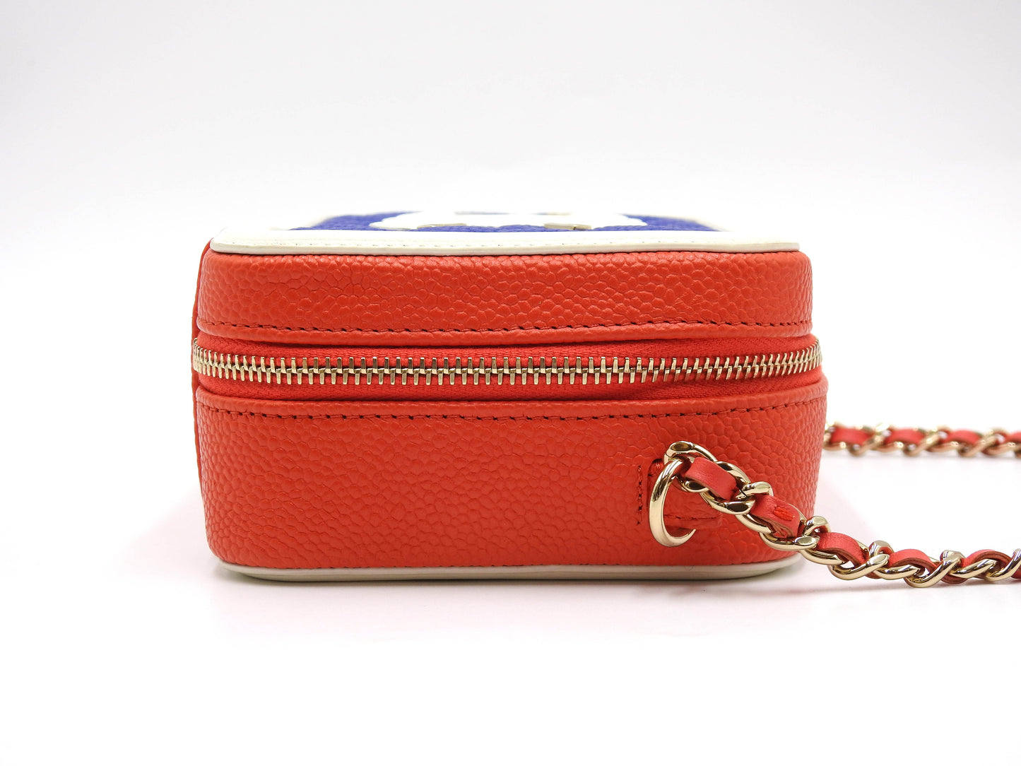 CHANEL CC Filigree Matelasse Chain Shoulder Vanity Bag Caviarskin Blue Red