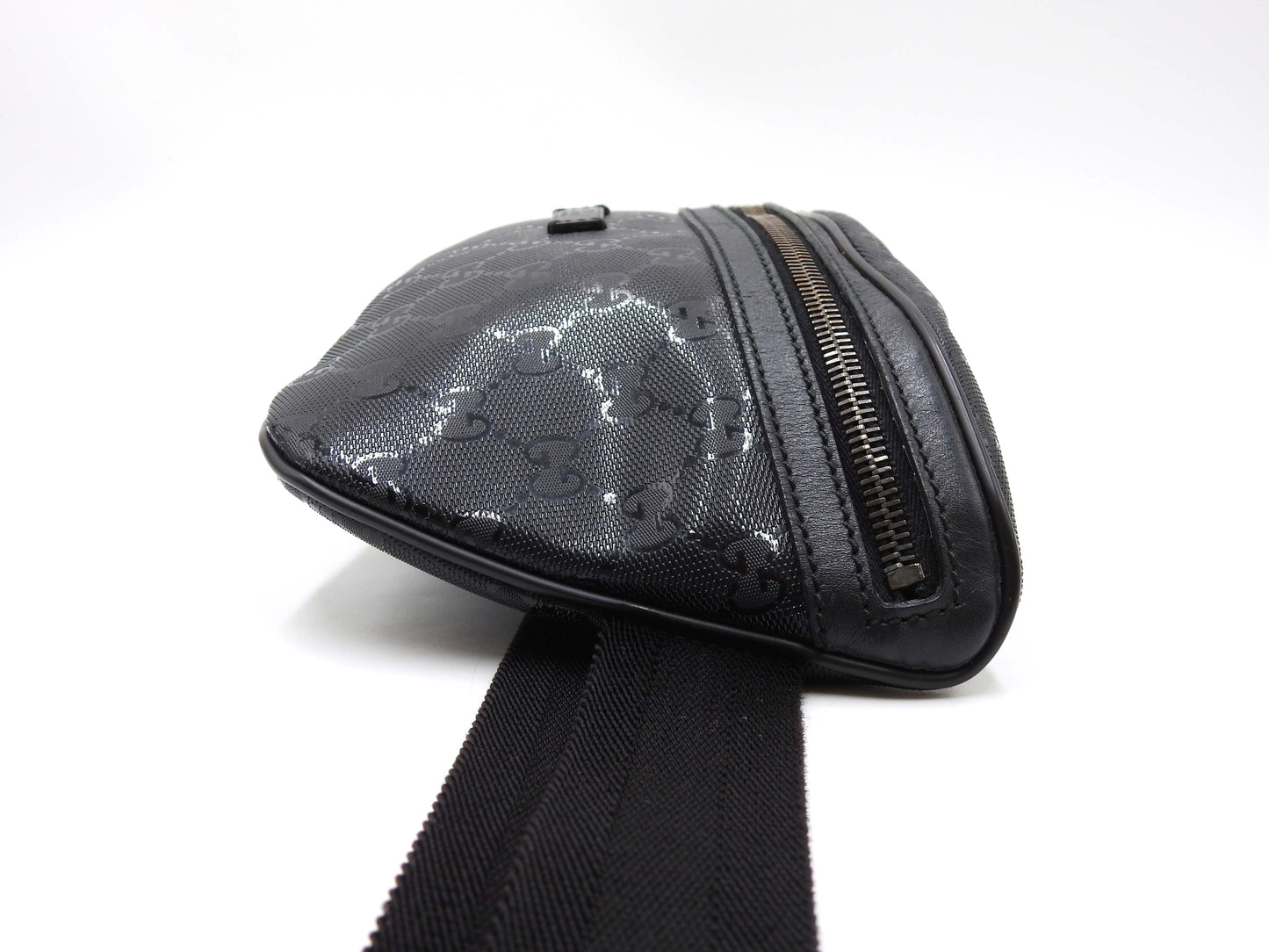GUCCI GG Impreme Waist Body Belt Bag PVC Leather Black Silver 233269