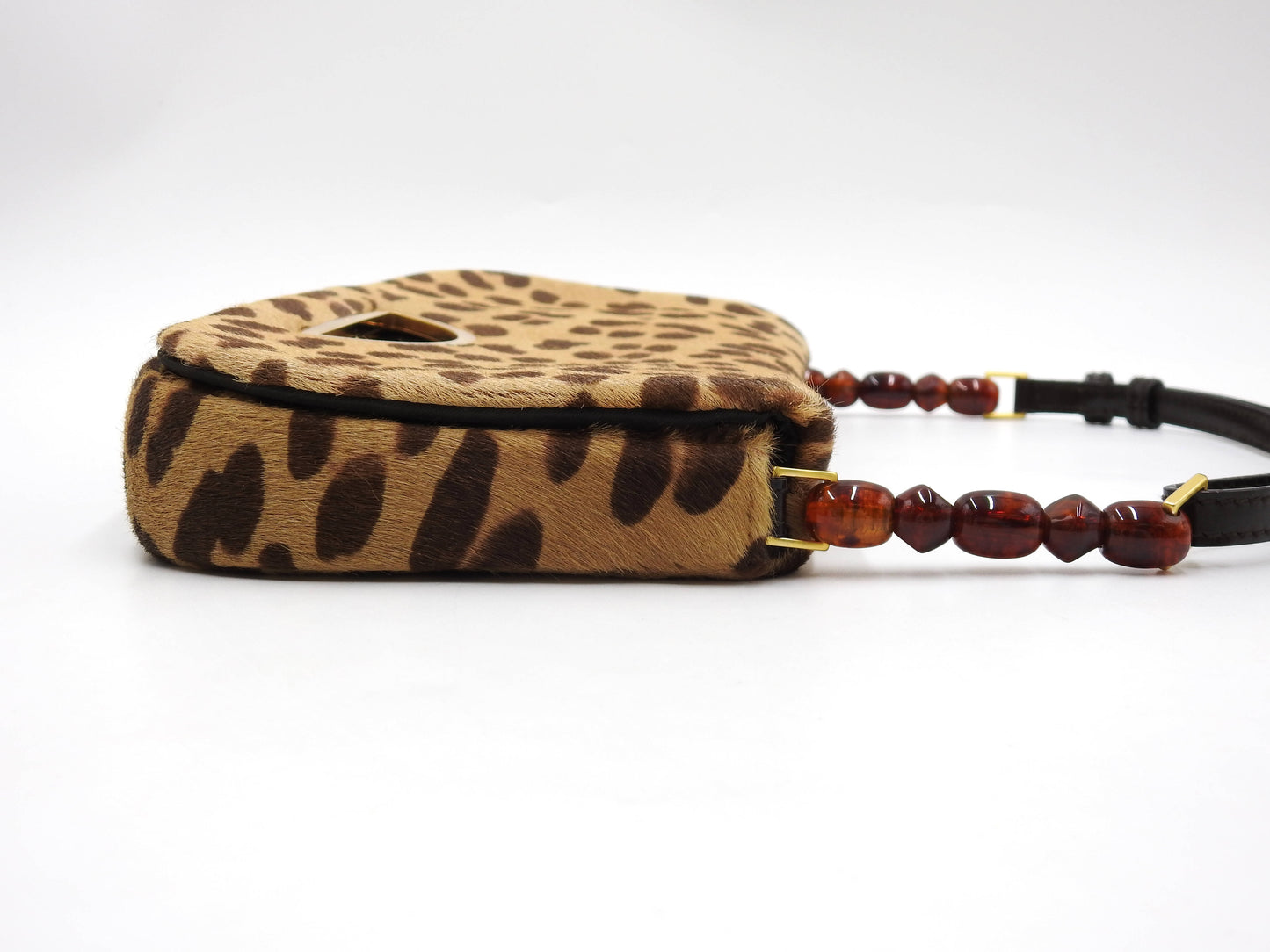 Christian Dior Malice Pearl Shoulder Bag Leather Leopard Brown Gold