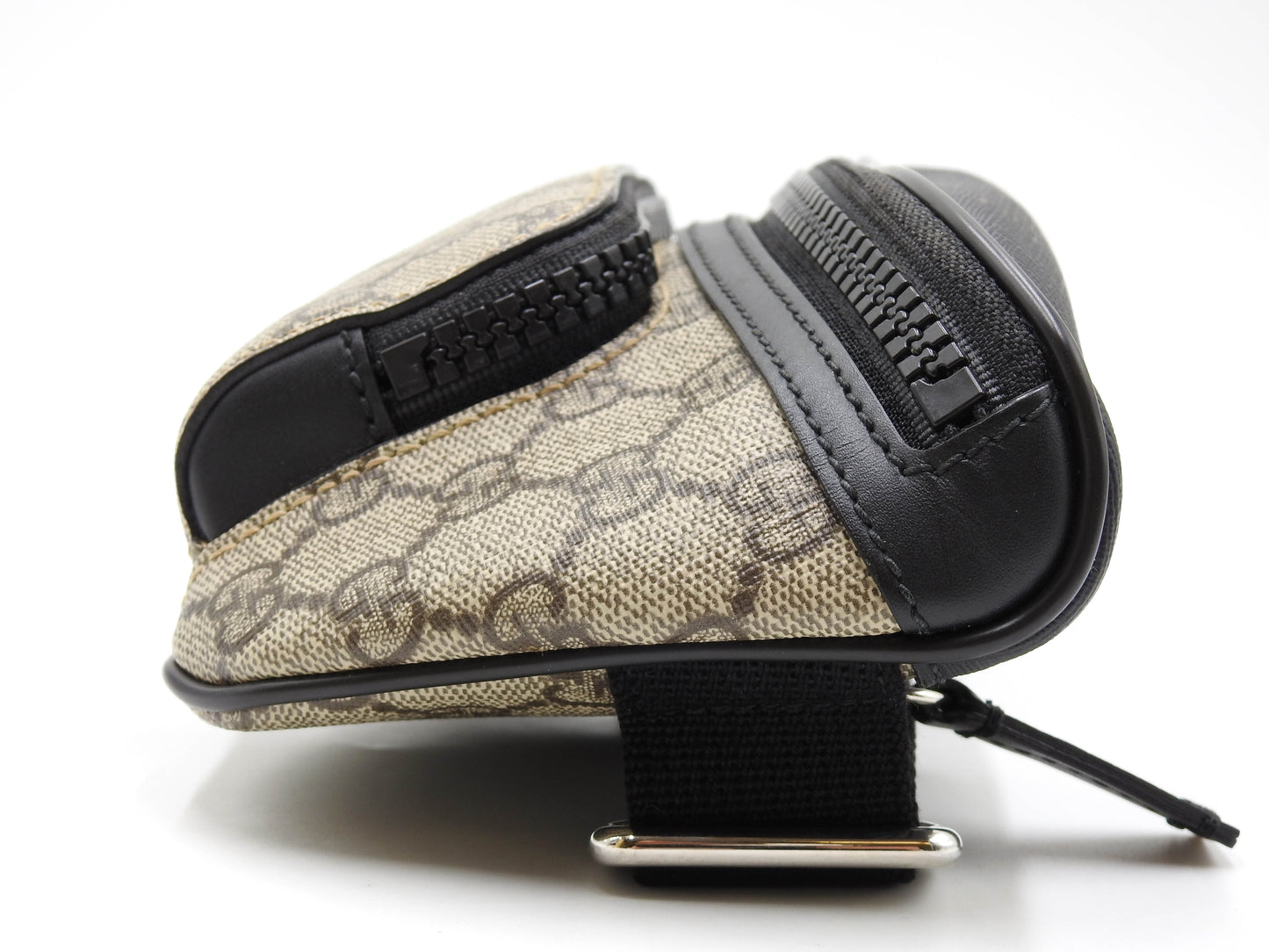 GUCCI GG Supreme Waist Body Belt Bag PVC Leather Beige Black Silver 450946