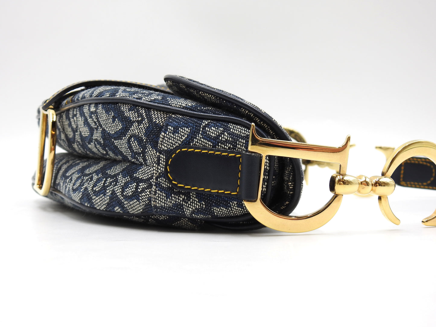 Christian Dior Trotter Oblique Saddle Bag Shoulder Hand Bag Canvas Navy